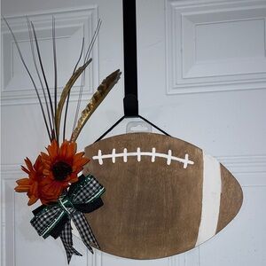 Football Shaped Door Hanger with Orange Flowers